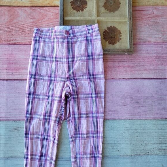 Urban Outfitters‎ Ingrid Purple Plaid High Waist Skinny Cropped Pants 10US - Picture 5 of 6